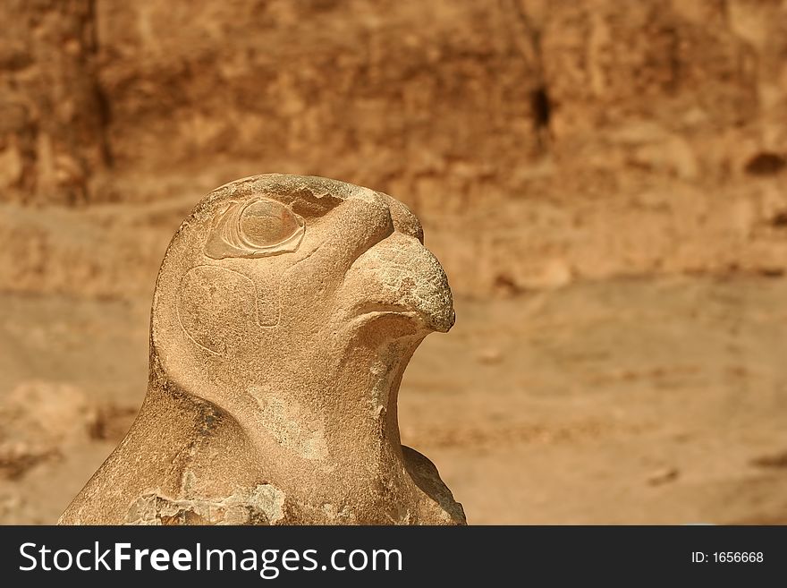 Sandstone Statue of the God Horus at the Temple of Hatshepsut, Luxor, Egypt.