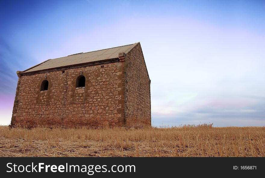 Old Abandoned Farm Building at Sunrise. Old Abandoned Farm Building at Sunrise