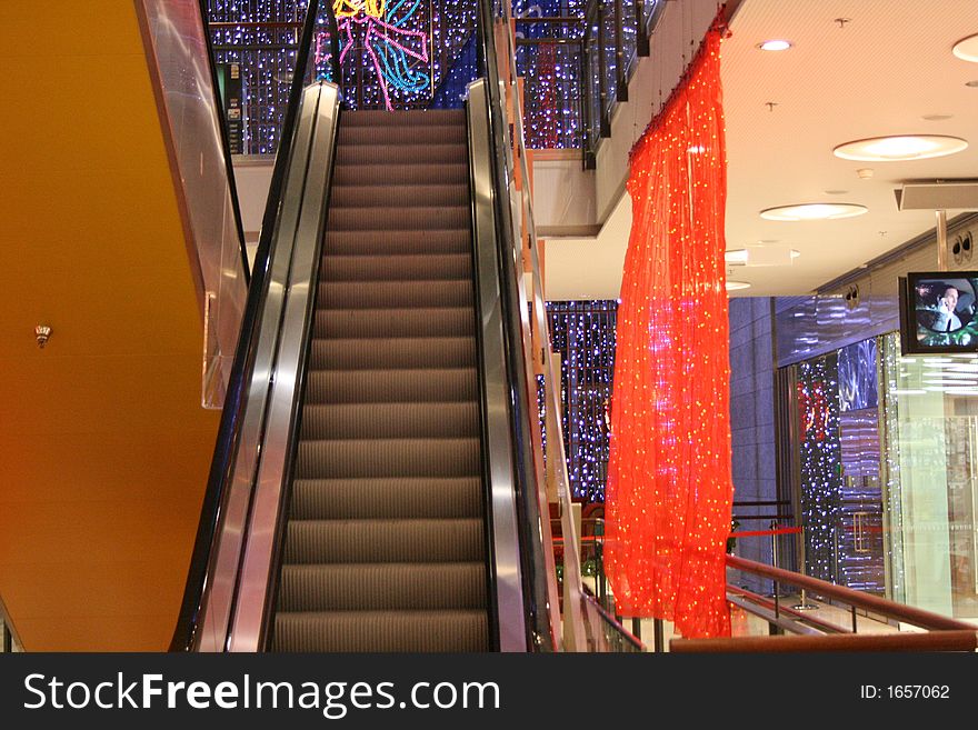 Empty escalator in a mall during christmas season