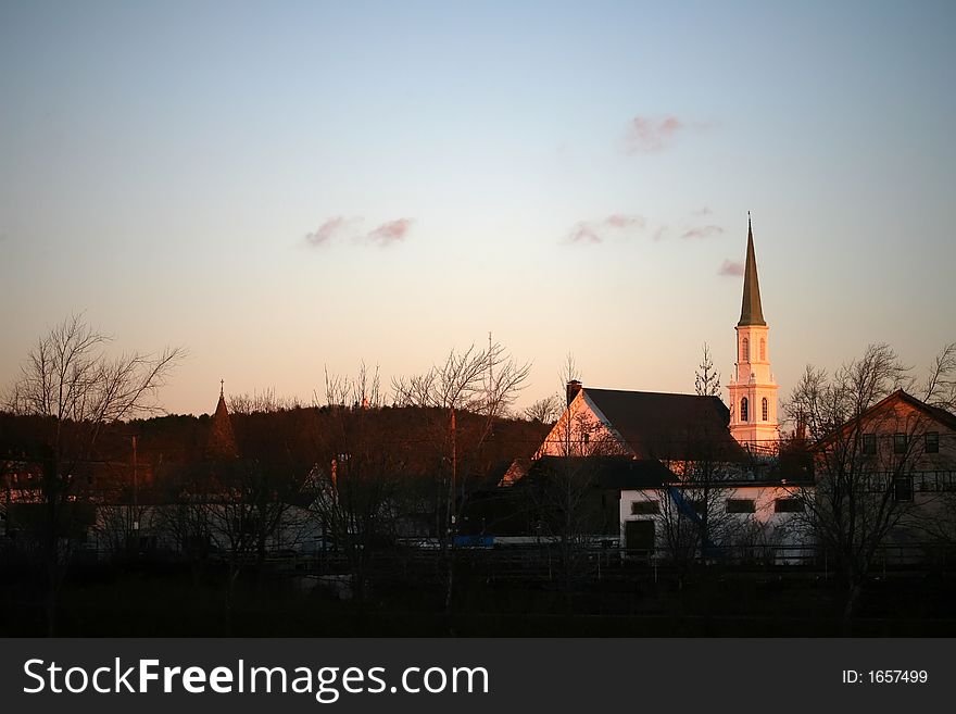 A church in Waltham, MA at dawn. A church in Waltham, MA at dawn