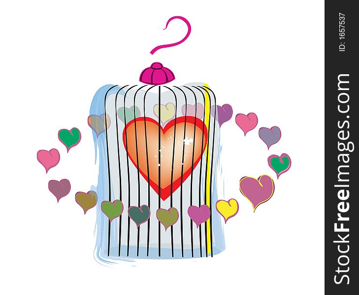 Many heart around cage with many color