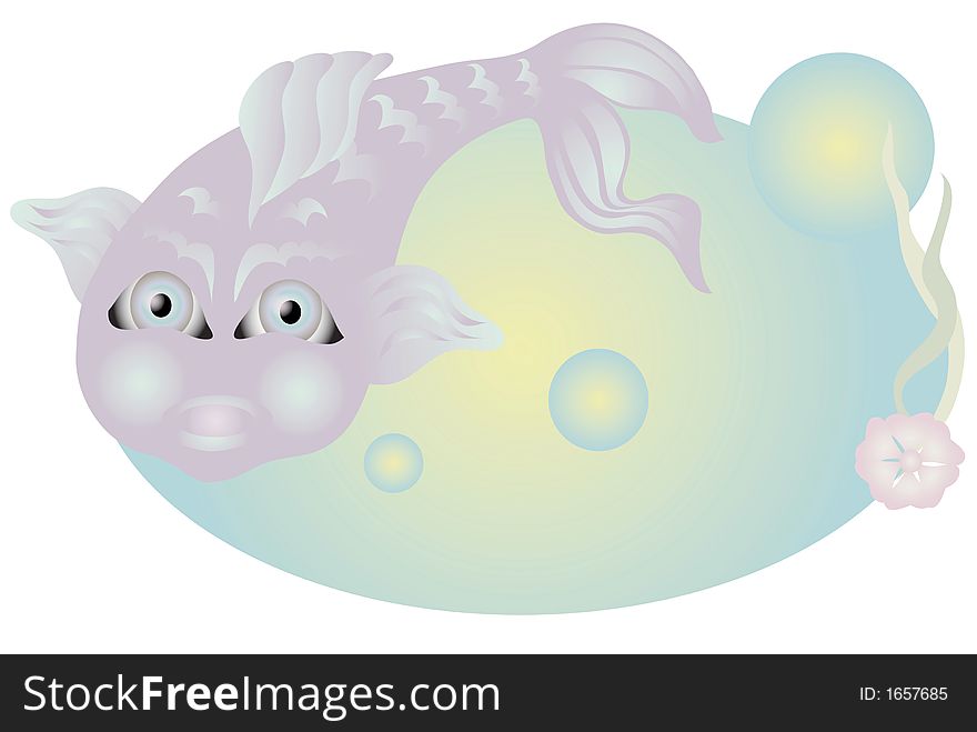 Fish in water with bubbles and a flower. Fish in water with bubbles and a flower.