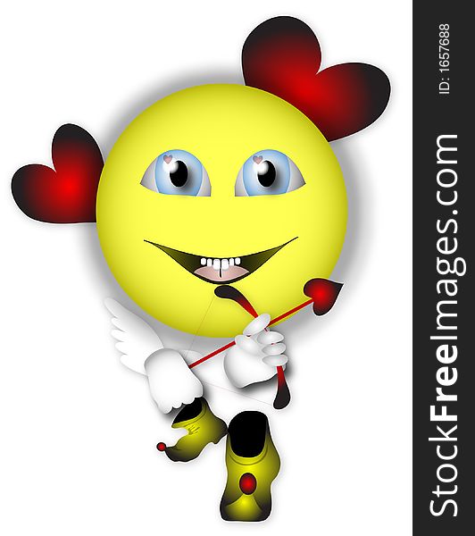 Yellow cupid, surrounded by hearts. Ready to take aim with his bow and arrow. Yellow cupid, surrounded by hearts. Ready to take aim with his bow and arrow.