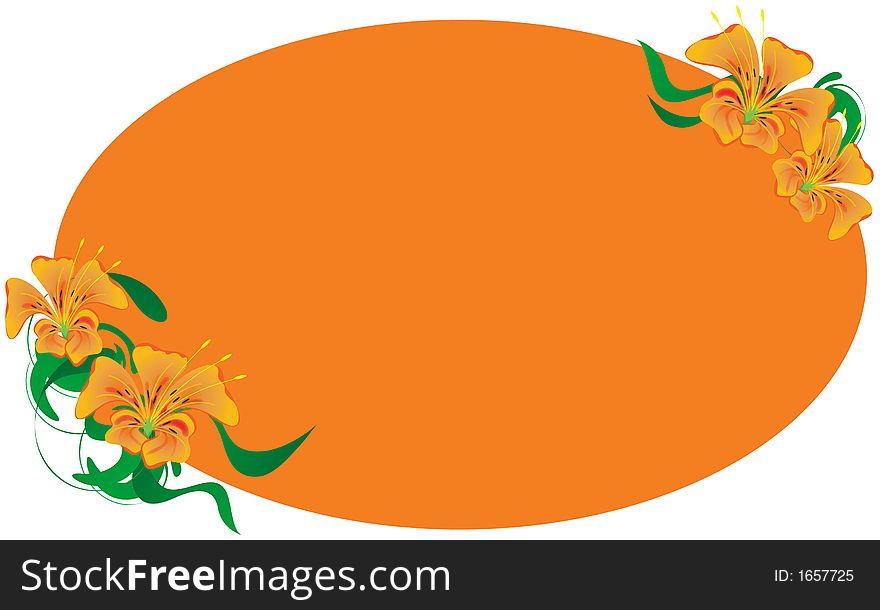 Lily design around oval orange background. Lily design around oval orange background.
