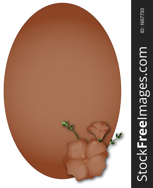 Brown floral design over a white and oval brown background. Brown floral design over a white and oval brown background.