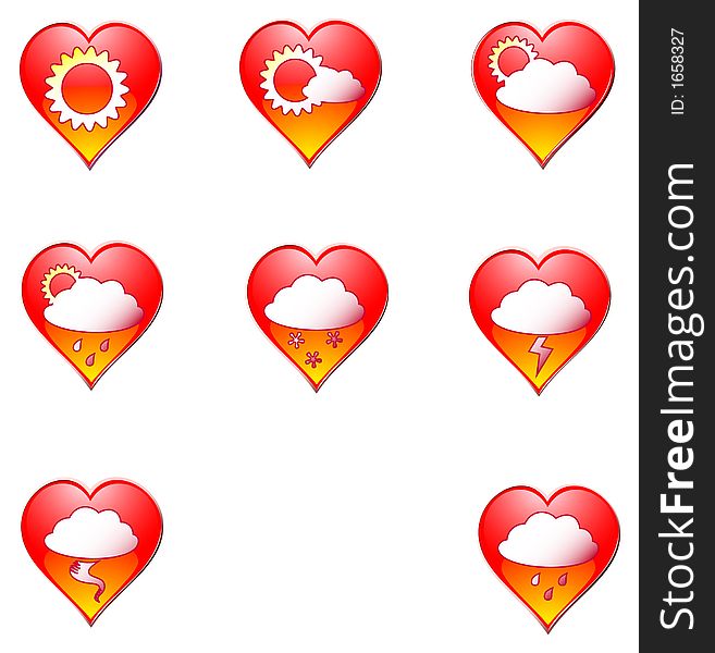 Icons Weather in heart. A vector illustration