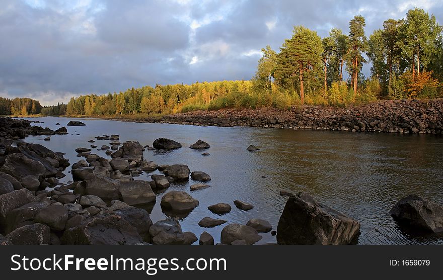 Autumn river landscape in North Europe