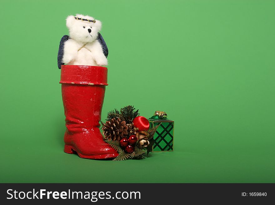 Santa's boot on green chroma key background