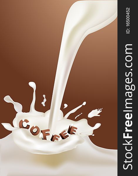 Illustration of coffee text in the splash of milk. Illustration of coffee text in the splash of milk