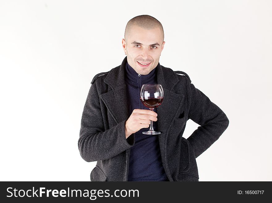 Young man with glass of red win. Young man with glass of red win