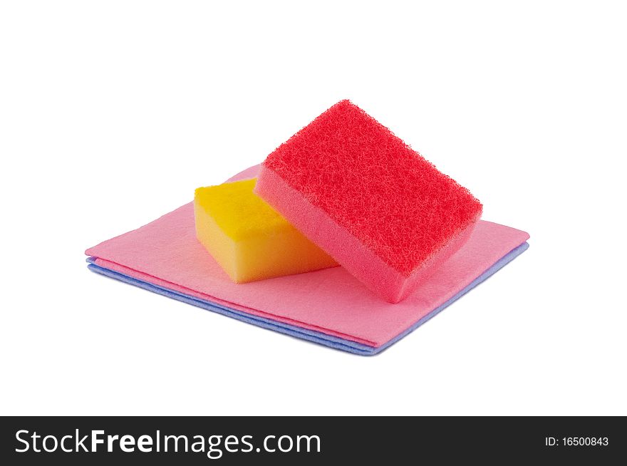 Sponges, rag, cleaning isolated.