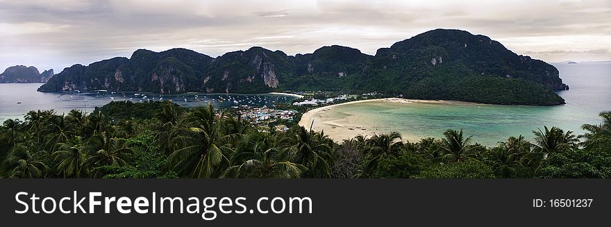 Koh phi phi, an island in southern thailand, a panoramic view. Koh phi phi, an island in southern thailand, a panoramic view