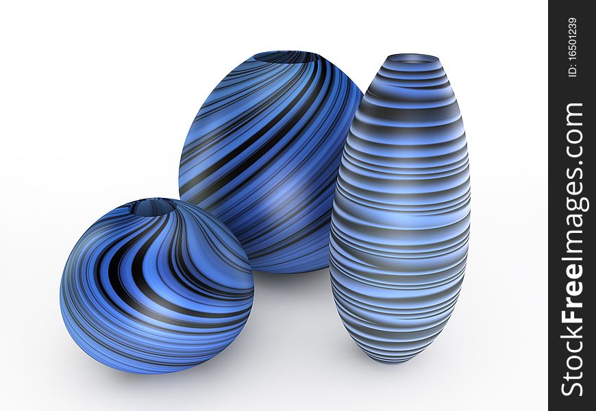 Blue stripes vase on white background. 3D illustration. Blue stripes vase on white background. 3D illustration