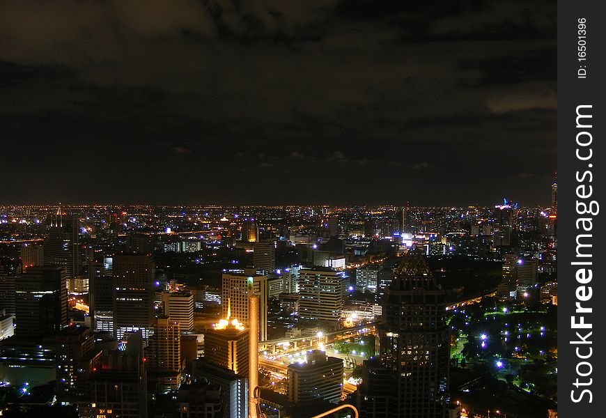 Bangkok skyline by night, city view