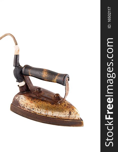 Old iron covered with rust on white background