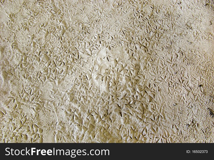 Textured background of bird footprints in the sand
