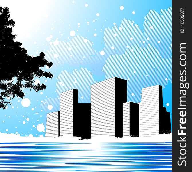 Winter city and cloud background vector