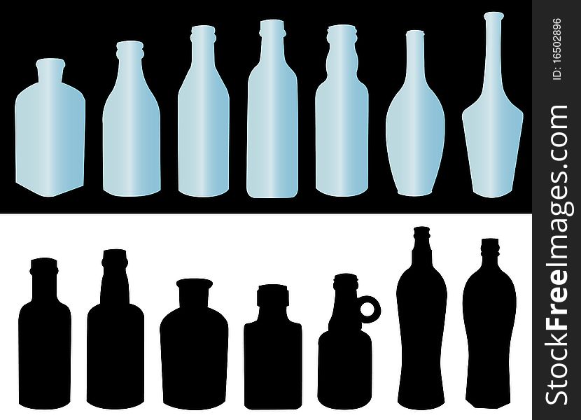 Silhouettes of a glass bottles for a liquid