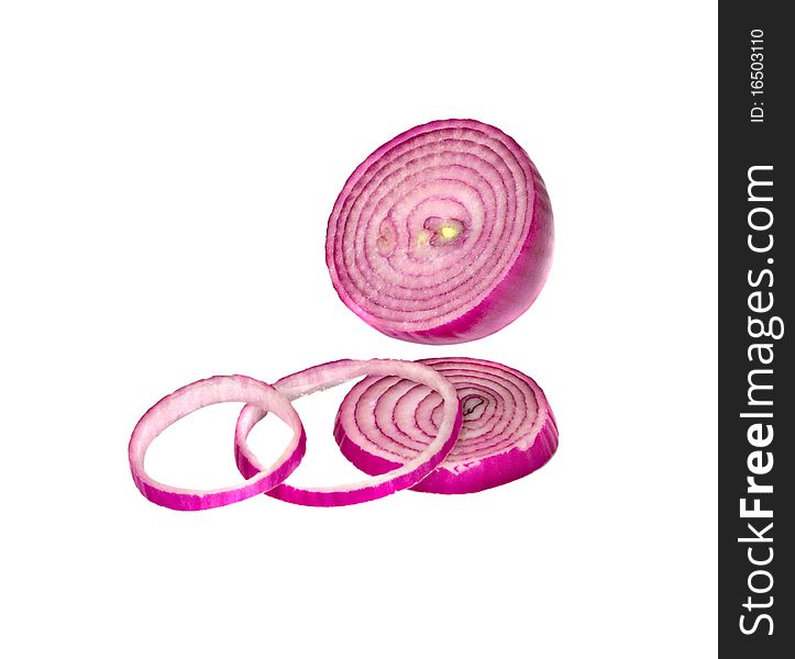 Onion slices isolated on white background