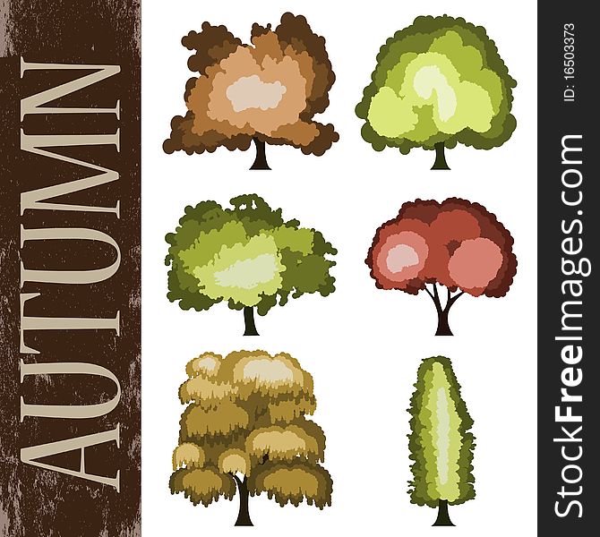 Set of autumn tree illustration vector