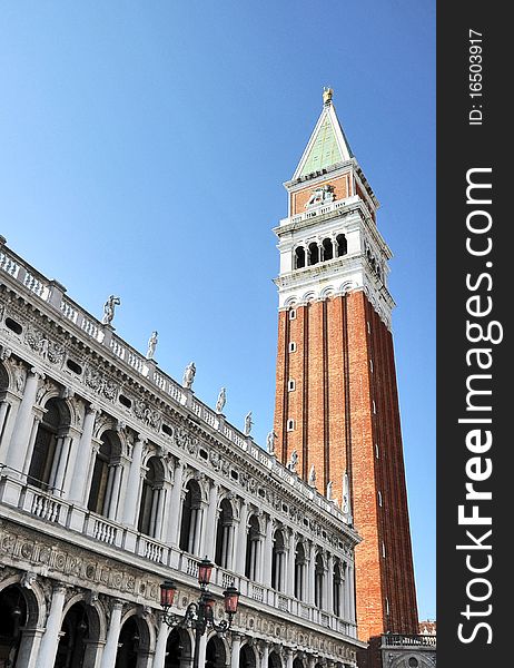 The Doges Palace and Saint Mark's Square tower. The Doges Palace and Saint Mark's Square tower