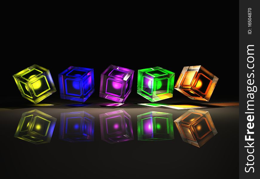 Rendered glass cube on black background