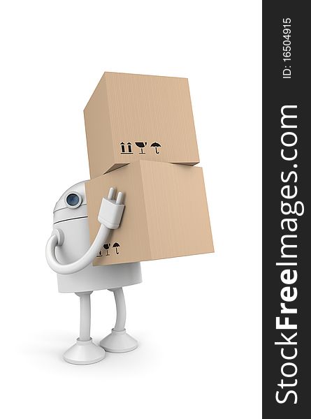 Robot with cardboard boxes