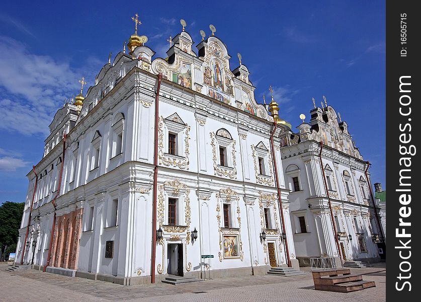 Christian monastery on sky background in Kiev Ukraine. Christian monastery on sky background in Kiev Ukraine