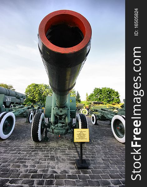 Barrel of old russian cannon on the exhibition show. Barrel of old russian cannon on the exhibition show