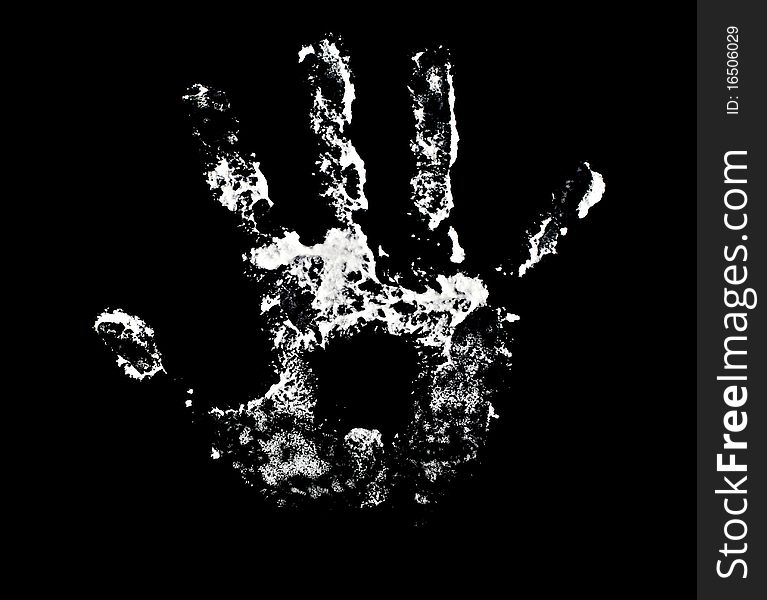 On black-white print of a human hand.