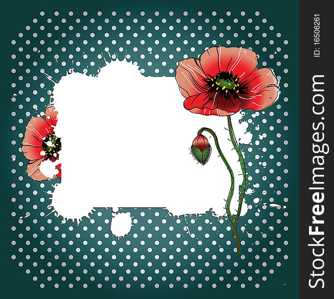 Blank with red poppy flowers on vintage background. Blank with red poppy flowers on vintage background