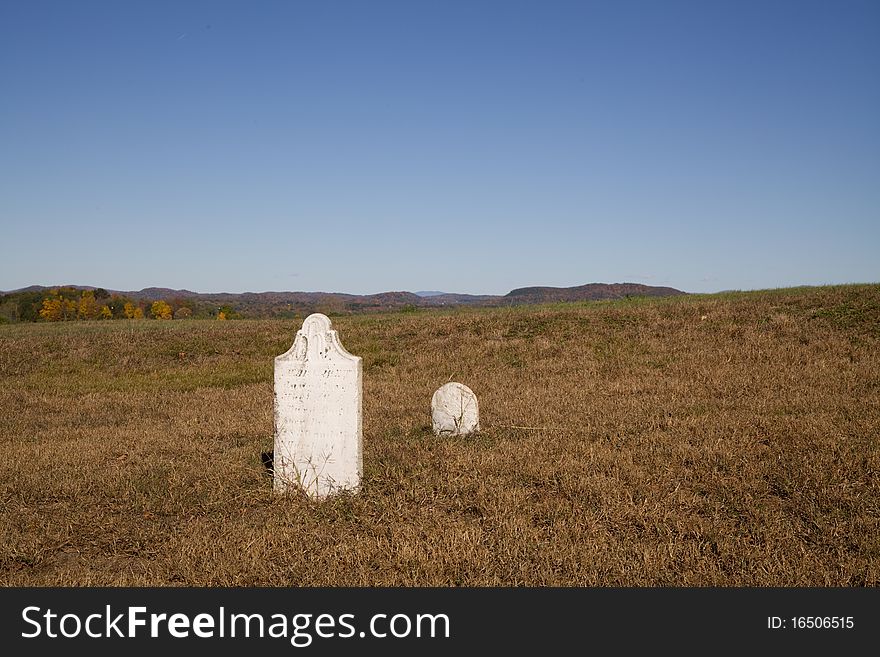 Revolutionary war era cemetery taken on a bright, sunny day