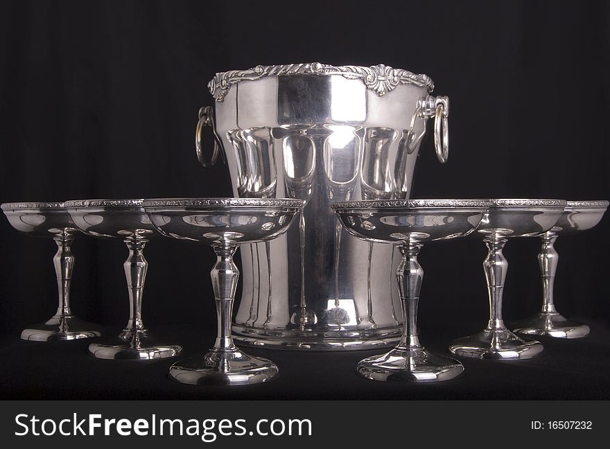 A isolated beverage set in silver. A isolated beverage set in silver