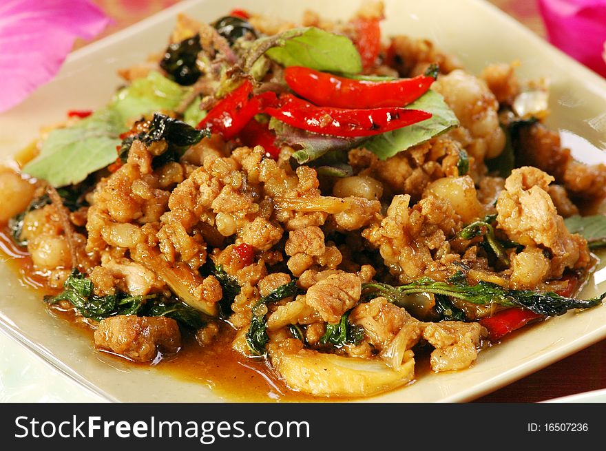 Fried pork with Holy Basil