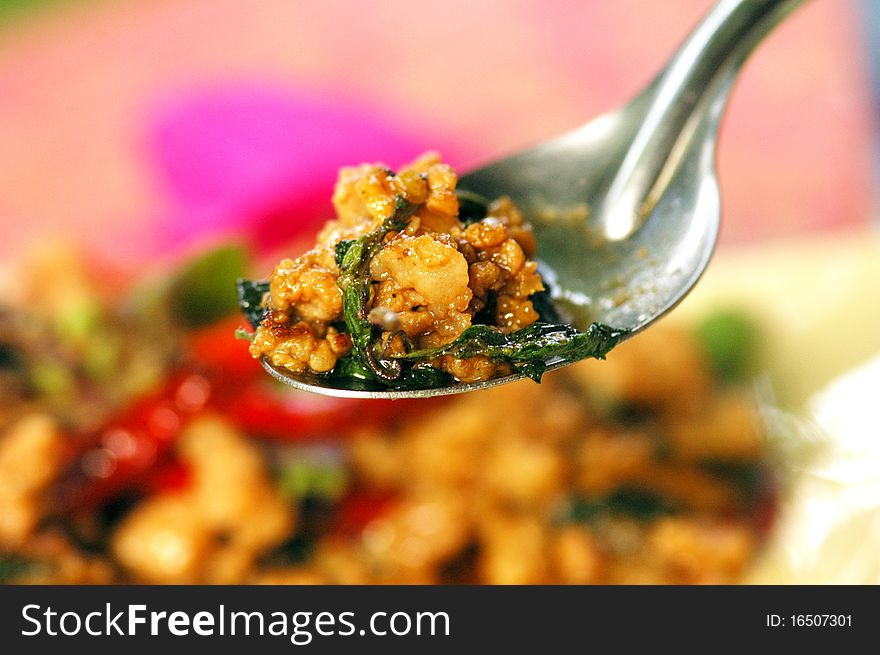 Fried pork with Holy Basil