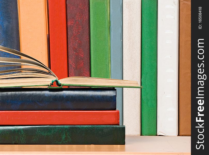 Row of books on shelf