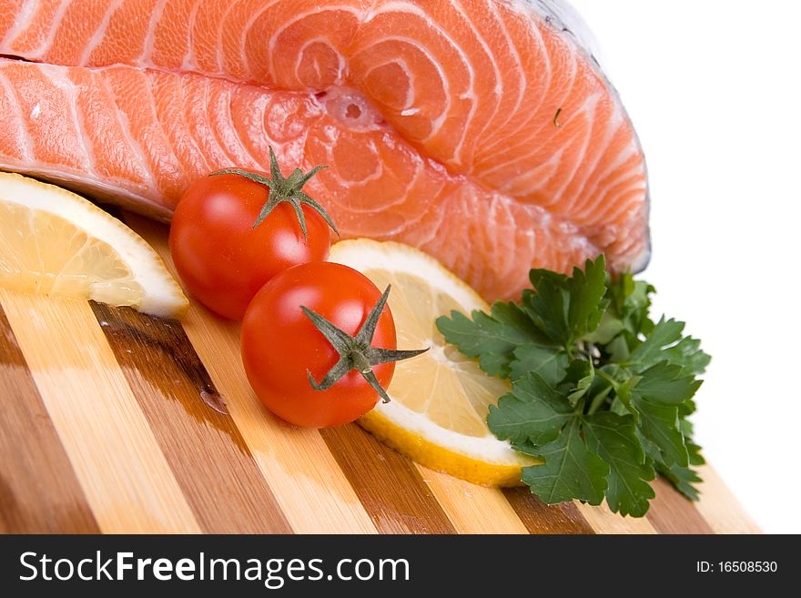 Raw salmon isolated on a white background