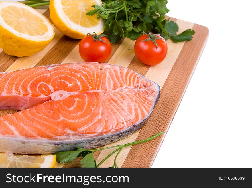 Raw salmon isolated on a white background