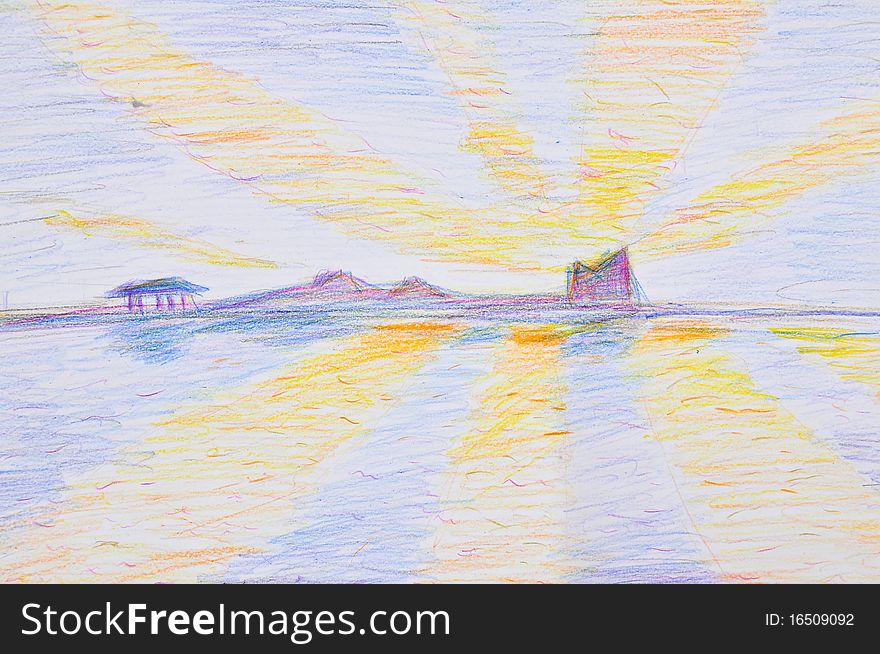 Hand Pencil Coloring of Twilight Sky in thailand