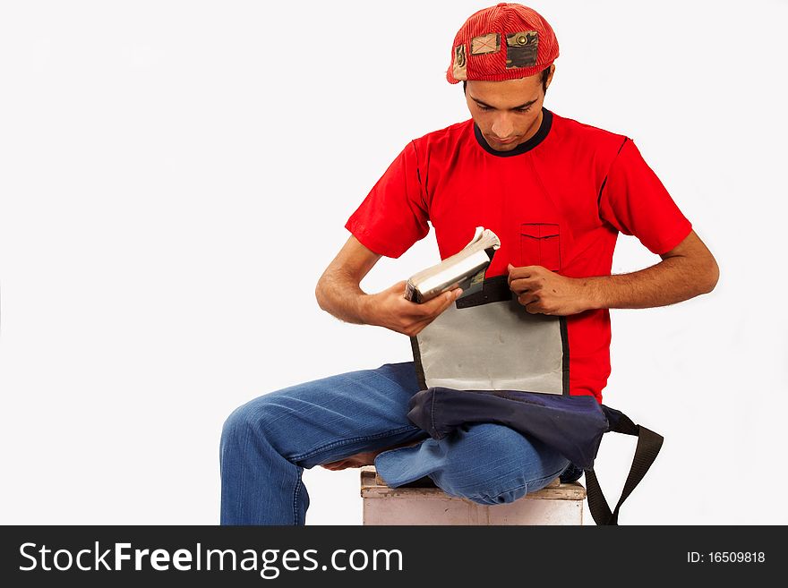 Stock image of male student over white backgrounds