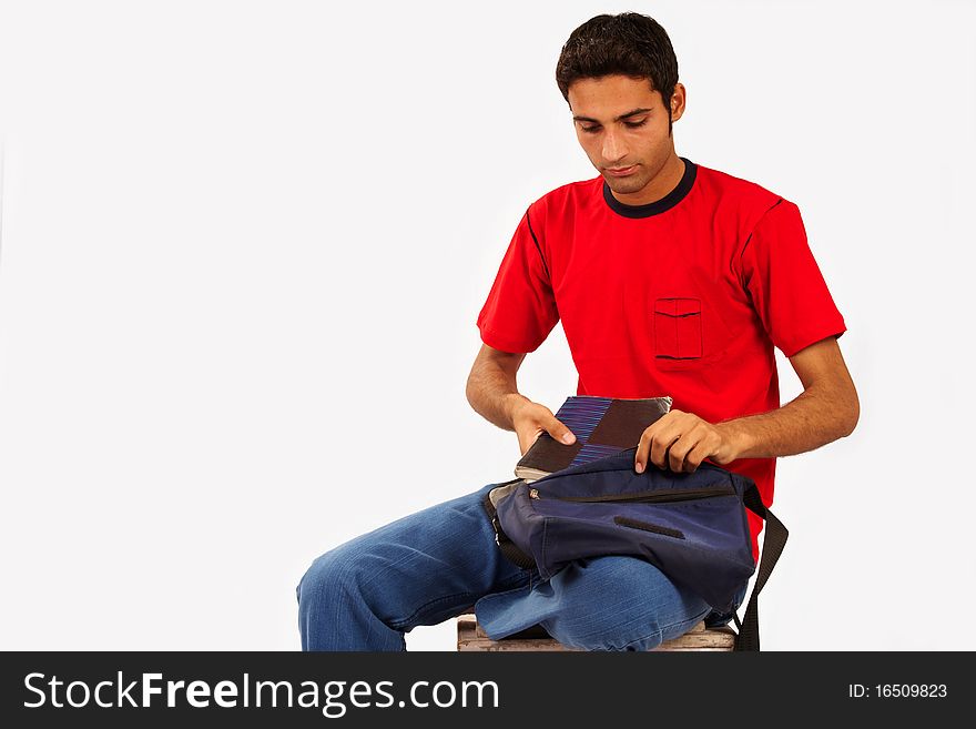 Stock image of male student over white backgrounds