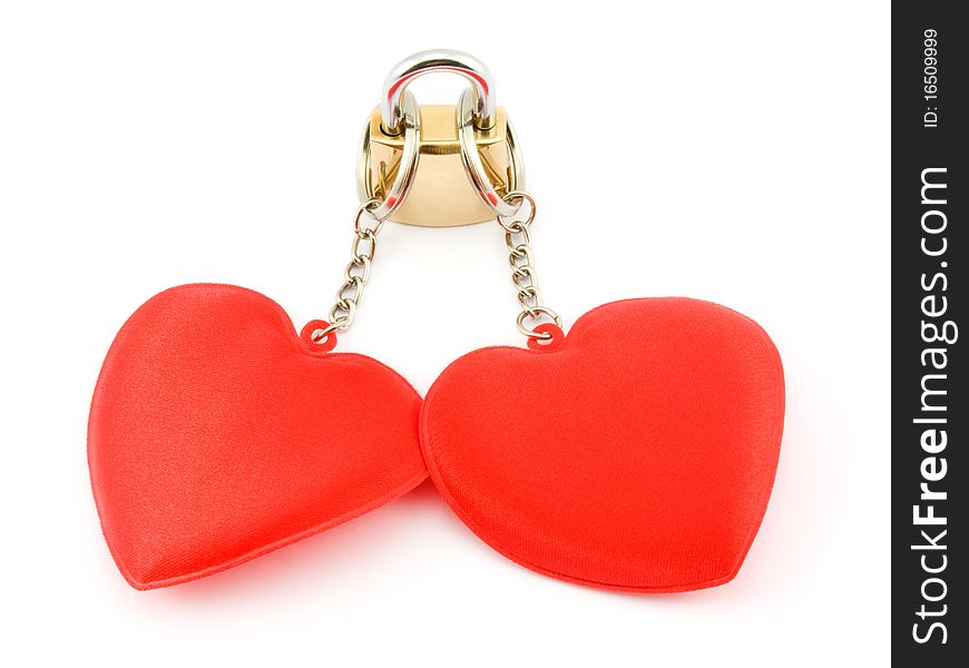 Two hearts on the lock on a white background.