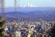 Mt. Hood & Portland Panorama. Royalty Free Stock Photography Mt. Hood & Portland Panorama. Royalty Free Stock Photography