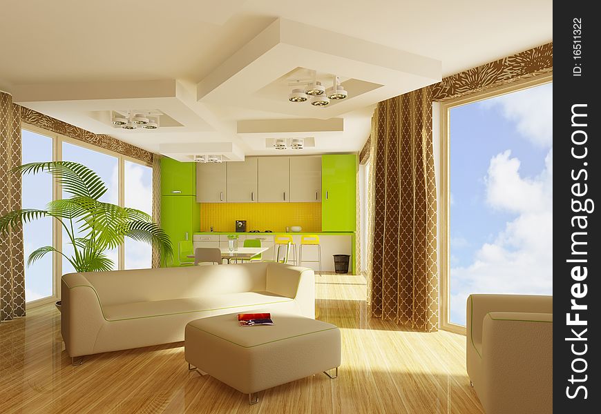 Interior room with green furniture