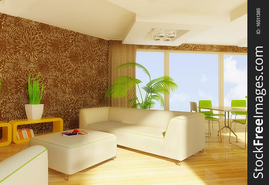 Interior room with green furniture