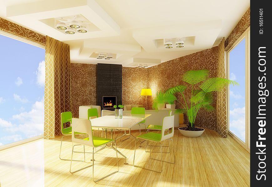 Interior room with green furniture