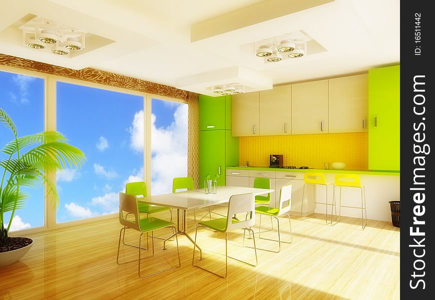 Interior room with green furniture