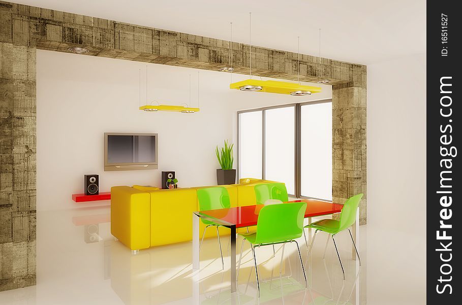 Modern interior with colored furniture. Modern interior with colored furniture