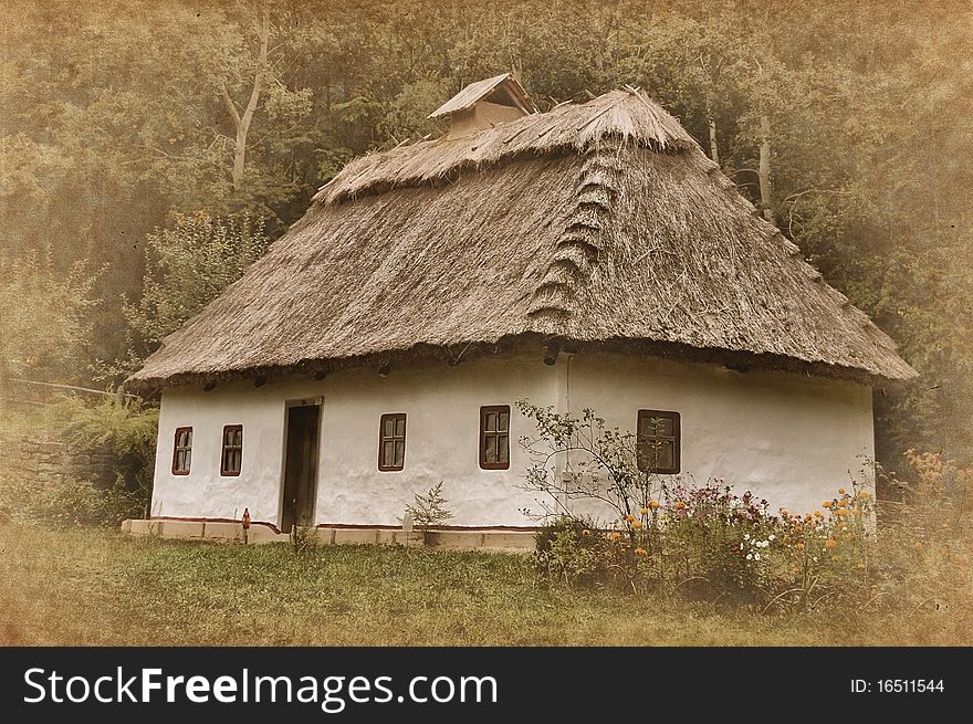 Skansen. Authentic Ukrainian house in Pirogovo museum, Kiev, Ukraine.HDR