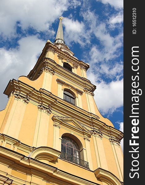 Kind on a Peter and Paul Fortress belltower from below